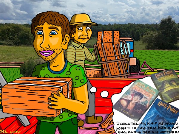 Prisiminimas apie šienapjūtę kaimo pakraštyje ir darbą vis galvojant apie "Hario Poterio" knygas - Kompiuterinė grafika