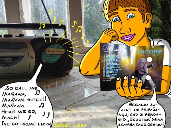 A memory of listening to an audio cassette of "Scooter" songs at home - Computer graphics