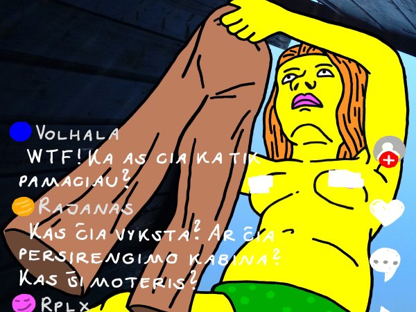 Hooligan Red Kernavis films a strange woman changing clothes in a cabin by the lagoon to show everyone - Computer graphics