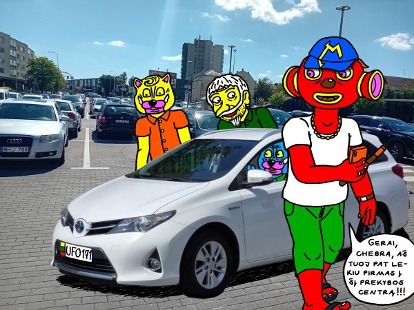 Batuotas Katinas's whole group of friends once again arrived directly in the city of Panevėžys and stopped at the parking lot - Computer graphics