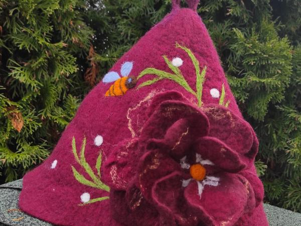 Felt sauna hat “A Bee and Blossom Fairy Tale” - Hats