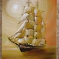Gold ship - Oil painting - drawing