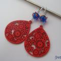 Red drops - Earrings - beadwork