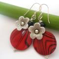 Red Flowers - Earrings - beadwork