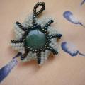 Pendant greenish sun - Neck pendants - beadwork