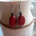 Black-red - Earrings - beadwork
