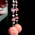 coral, apricot - Earrings - beadwork