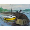 " Yellow Boat 2 " - Oil painting - drawing
