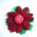 burgundy with green - Brooches - felting