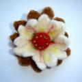 white with brown - Brooches - felting