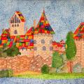 Stylized Trakai Castle - Watercolor - drawing