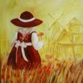 Golden meadow girl - Oil painting - drawing