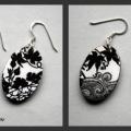 Earrings " black and white foliage " - Decoupage - making