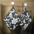 decoupage earrings black rhombus - Earrings - beadwork