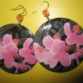 decoupage earrings Orchid - Earrings - beadwork