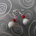 Red - White - Earrings - beadwork