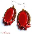 Red Glass Earrings - Earrings - beadwork