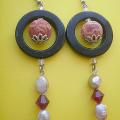049 Agate Coral Pearls - Earrings - beadwork