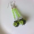 No. 1 green flower - Earrings - beadwork