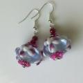 No. 2 pink flowers - Earrings - beadwork