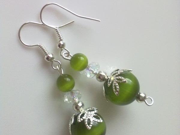 No. 6 green cat akytės - Earrings