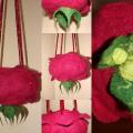 Hanging vase-Rosehips - For interior - felting