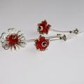 Brooch-pin and earrings " Red Flower " - Kits - beadwork