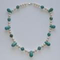 Pearl necklace with turquoise - Necklace - beadwork