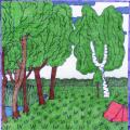 Alpena lawn near the village pond - Pictures - drawing