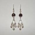 Silver earrings with pearls and ruby - Earrings - beadwork