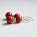 Red coral earrings with silver - Earrings - beadwork