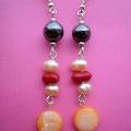 132ndHematite, pearl, coral, - Earrings - beadwork