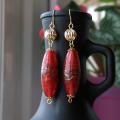 Gold and red - Earrings - beadwork