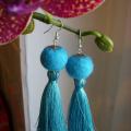 Turquoise tassels - Earrings - felting