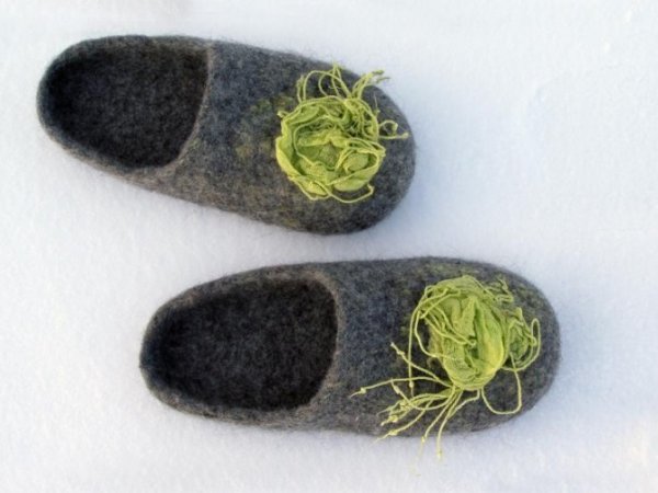 Felt tapkės Flax Flower - Shoes & slippers