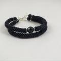 Black beaded double bracelet, bead crochet rope  - Bracelets - beadwork