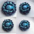 Turquoise - obsidian brooch - Brooches - beadwork