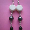 136th Coral, hematite, onyx - Earrings - beadwork