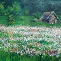 Cottage in the meadow .. - Oil painting - drawing