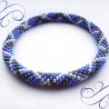 Blue bead crochet rope bracelet - Bracelets - beadwork