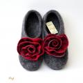 Gray with Rose - Shoes & slippers - felting