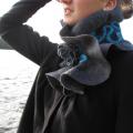 Gray-black with a turquoise knit - Wraps & cloaks - felting