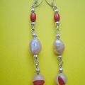 067th Coral, pearl, agate - Earrings - beadwork