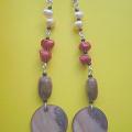 053rd Pearl, coral, jasper, sink - Earrings - beadwork
