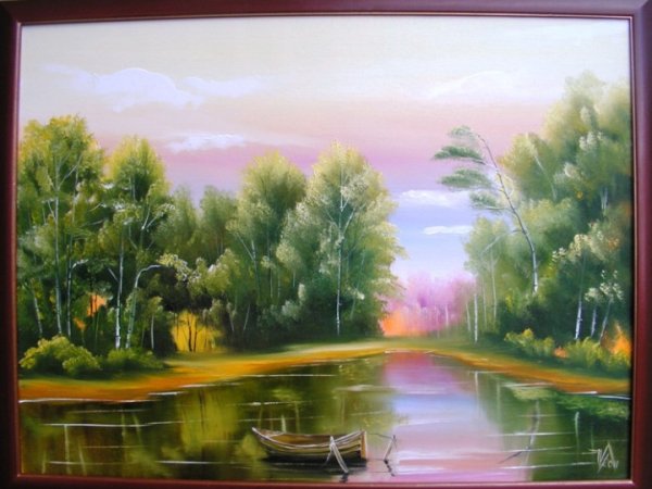 with boat - Oil painting