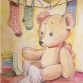 Teddy Bear apsmukusiom socks ... - Watercolor - drawing