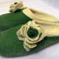 Green with Rose - Shoes & slippers - felting