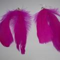 Long pink feather earrings - Earrings - beadwork