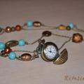 Turquoise necklace with clock - Necklace - beadwork